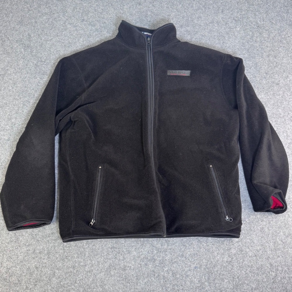 Polo Sport Fleece Jacket Mens XL Black Excellent Full Zip Mock Neck Logo